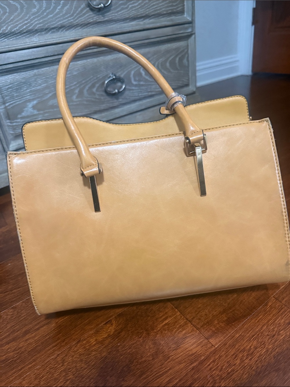 Classic Tan Structured Satchel Handbag - Women's Tote